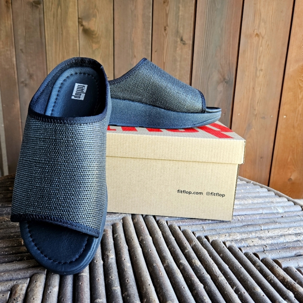 BNIB Fitflop Imogen Straw Raffia Slide Wedge Sandal sz. 8